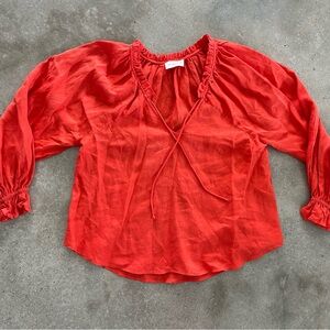 Linen Kinga Csilla Women's Blouse Coral Red